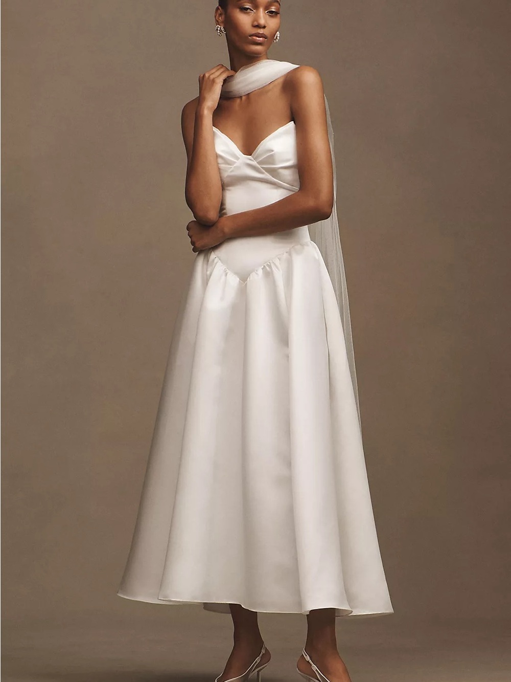 Watters Rickey Strapless Basque-Waist A-Line Midi wedding dress